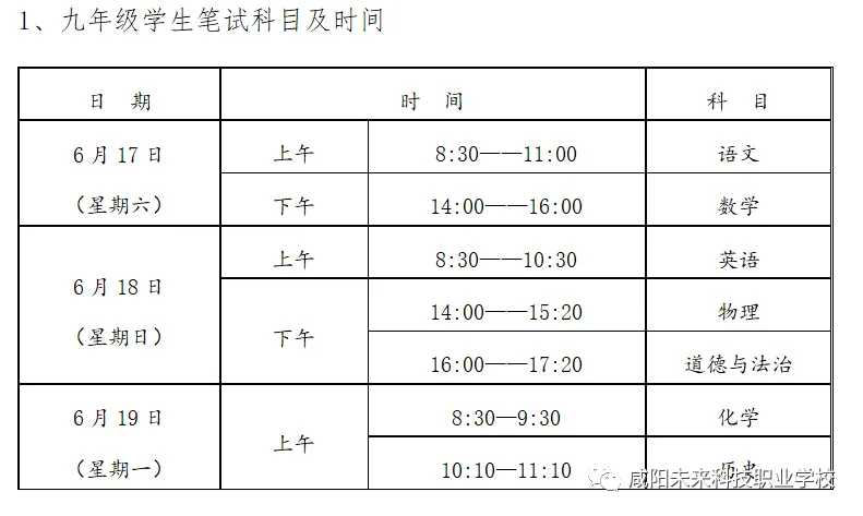 【中考】2023年咸陽市中考考點及時間提醒！